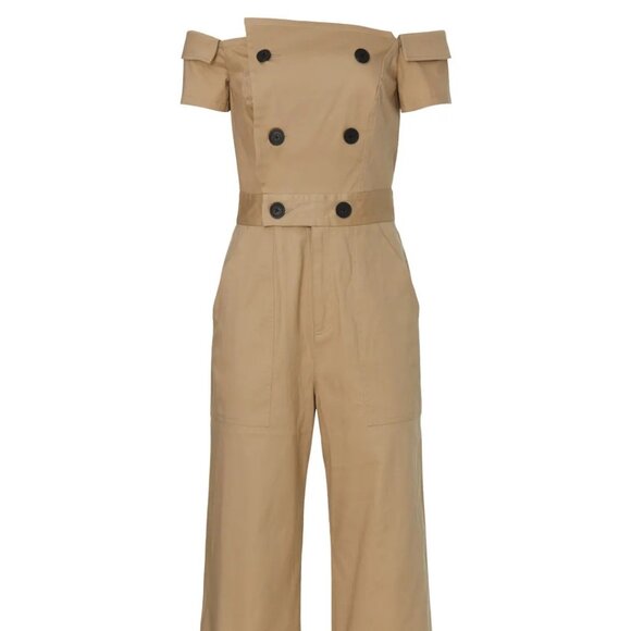 Marissa Webb Pants - Marissa Webb, Khaki Off the Shoulder Crop Jumpsuit Size 6